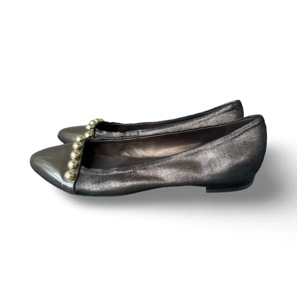 AGL Attilio Giusti Leombruni Leather Patent Cap Toe Chain Flats EU 39 US 8.5